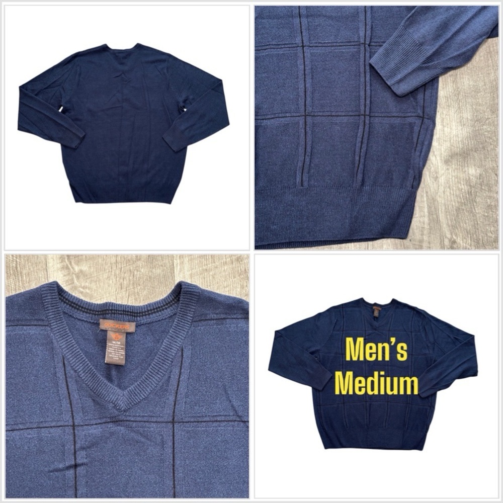 Men's Levi’s Dockers Medium V-Neck Sweater Navy Blue Soft Long Sleeve Acrylic